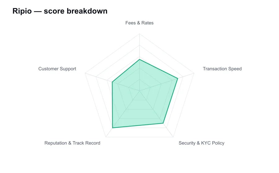 Ripio score breakdown by criterion, shown as a radar chart