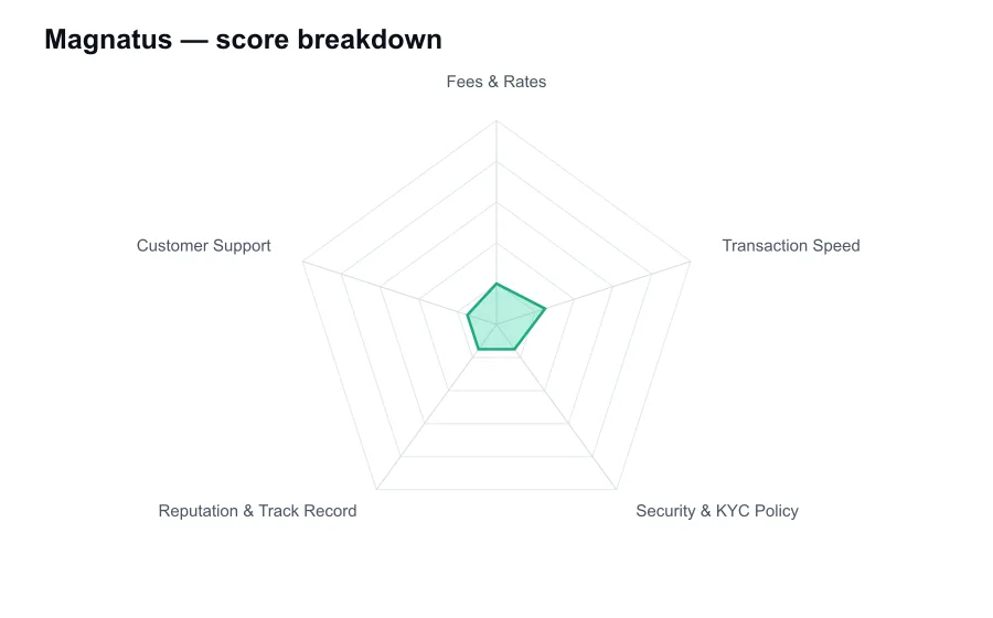 Magnatus score breakdown by criterion, shown as a radar chart