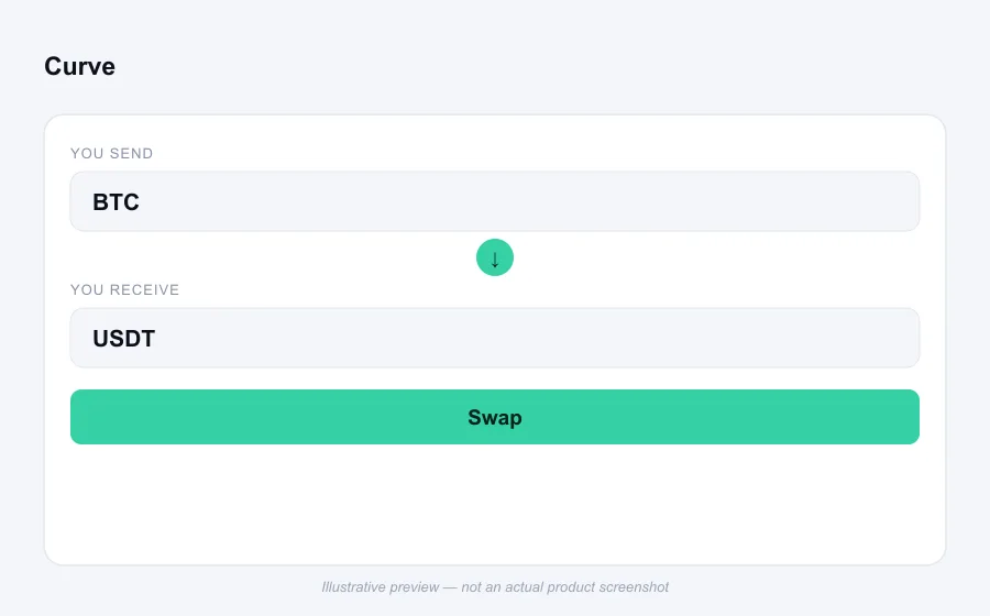 Illustrative swap flow preview for Curve - not an actual product screenshot