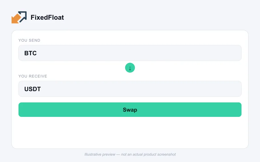 Illustrative swap flow preview for FixedFloat - not an actual product screenshot